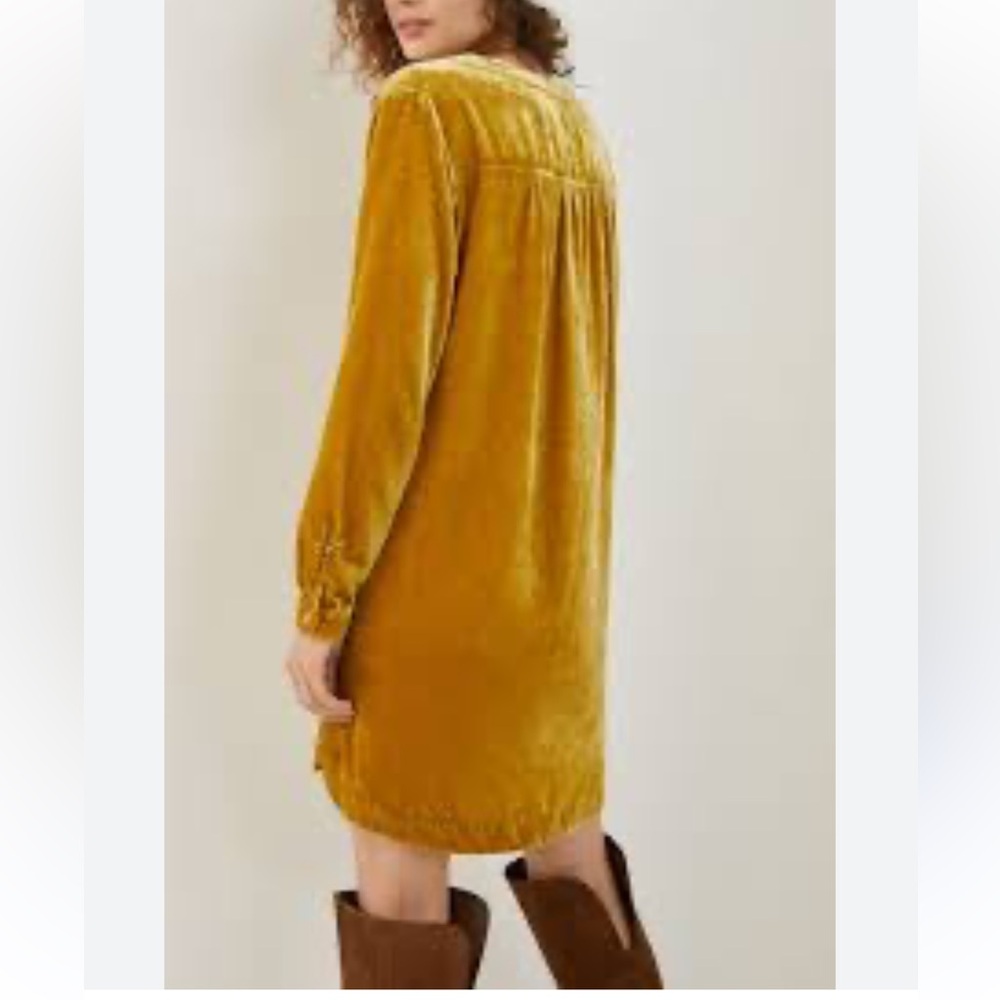 Anthropologie Melody Velvet Tunic Dress M Mustard Yellow - Picture 4 of 9